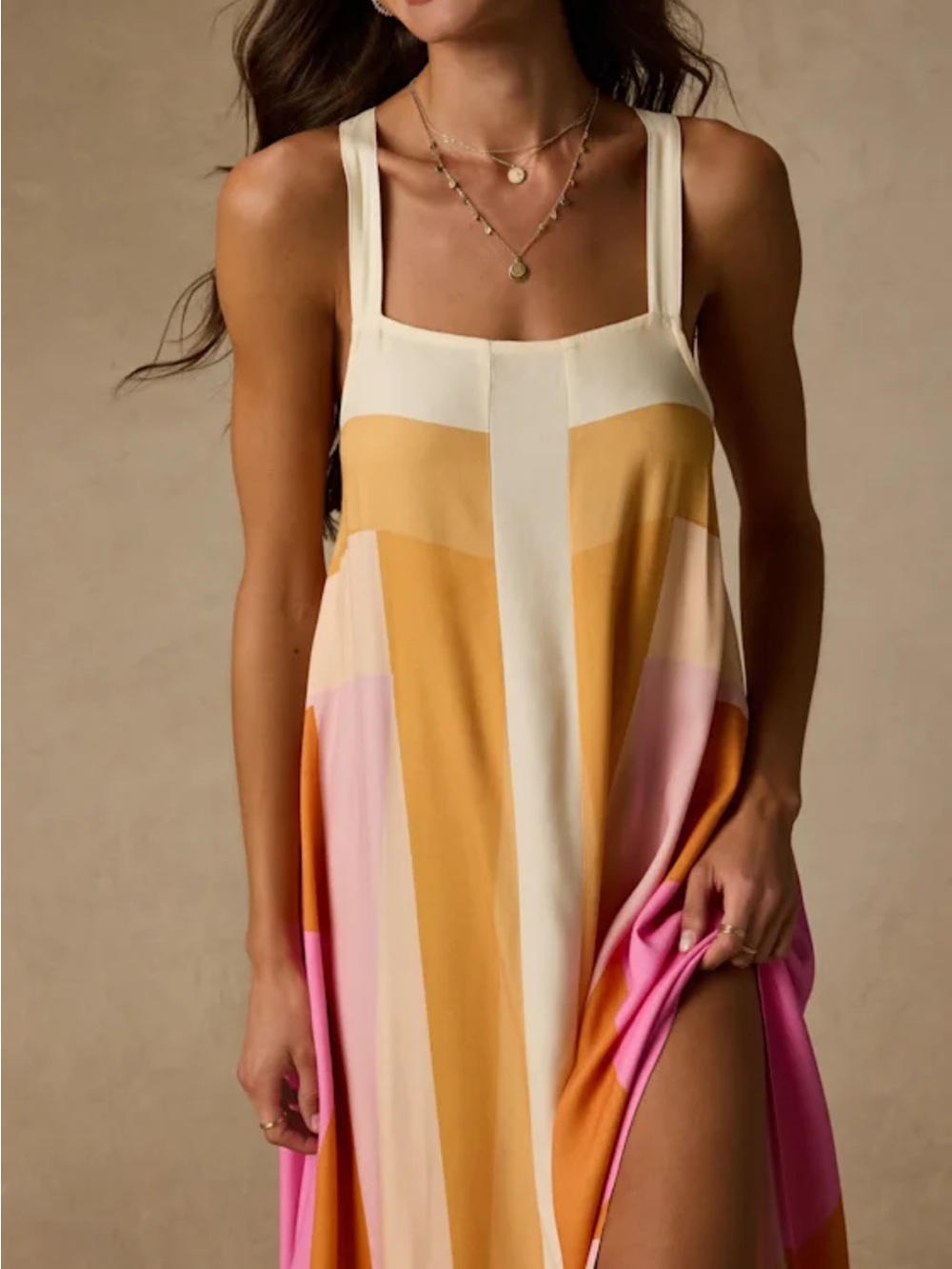 O'Neill Cream, Mustard & Peach Colorblock Midi Dress/Coverup - Picture 3 of 7